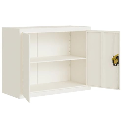 Aktenschrank Weiß 90x40x70 cm Stahl mit Einlegeboden abschließbar für Büro Arbeitszimmer Homeoffice Büromöbel zur Archivierung von Dokumenten und Ordnern