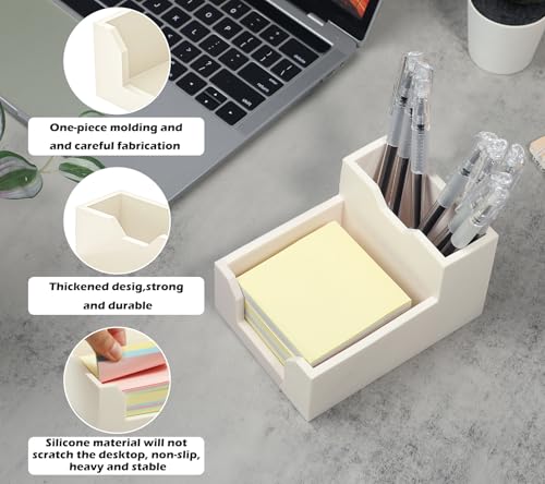 Kamehame Zettelbox mit Stifthalter Silikon Pen Holder Schreibtisch Stifte Halter Organizer Stiftebox Notizzettel Box oder Kartensteckpl?tzen Cube Notiz Box passt 3x3'' Haftnotizen, weiß