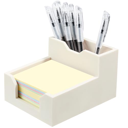 Kamehame Zettelbox mit Stifthalter Silikon Pen Holder Schreibtisch Stifte Halter Organizer Stiftebox Notizzettel Box oder Kartensteckpl?tzen Cube Notiz Box passt 3x3'' Haftnotizen, weiß