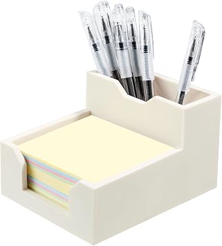 Kamehame Zettelbox mit Stifthalter Silikon Pen Holder Schreibtisch Stifte Halter Organizer Stiftebox Notizzettel Box oder Kartensteckpl?tzen Cube Notiz Box passt 3x3'' Haftnotizen, weiß