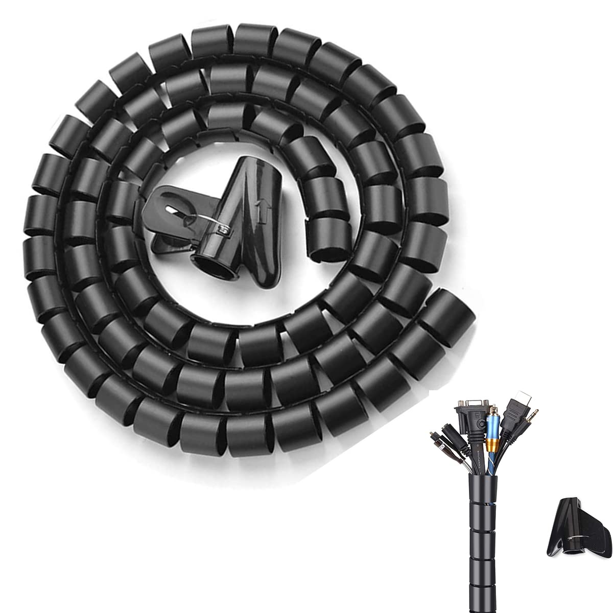 Kabelschlauch, Kabelspirale 22mm x 3M Flexibles Spiralschlauch, Kabel Organizer mit Kabelführungsclip, Kürzbar Kabelhülle von Kabeln bei PC, Computer, TV, Heimkino, HiFi-Anlage…