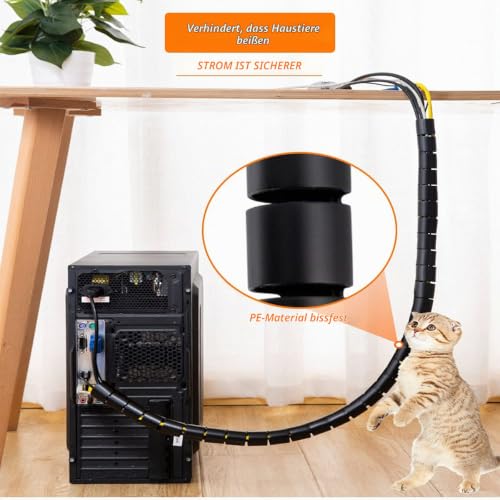 Kabelschlauch, Kabelspirale 22mm x 3M Flexibles Spiralschlauch, Kabel Organizer mit Kabelführungsclip, Kürzbar Kabelhülle von Kabeln bei PC, Computer, TV, Heimkino, HiFi-Anlage…