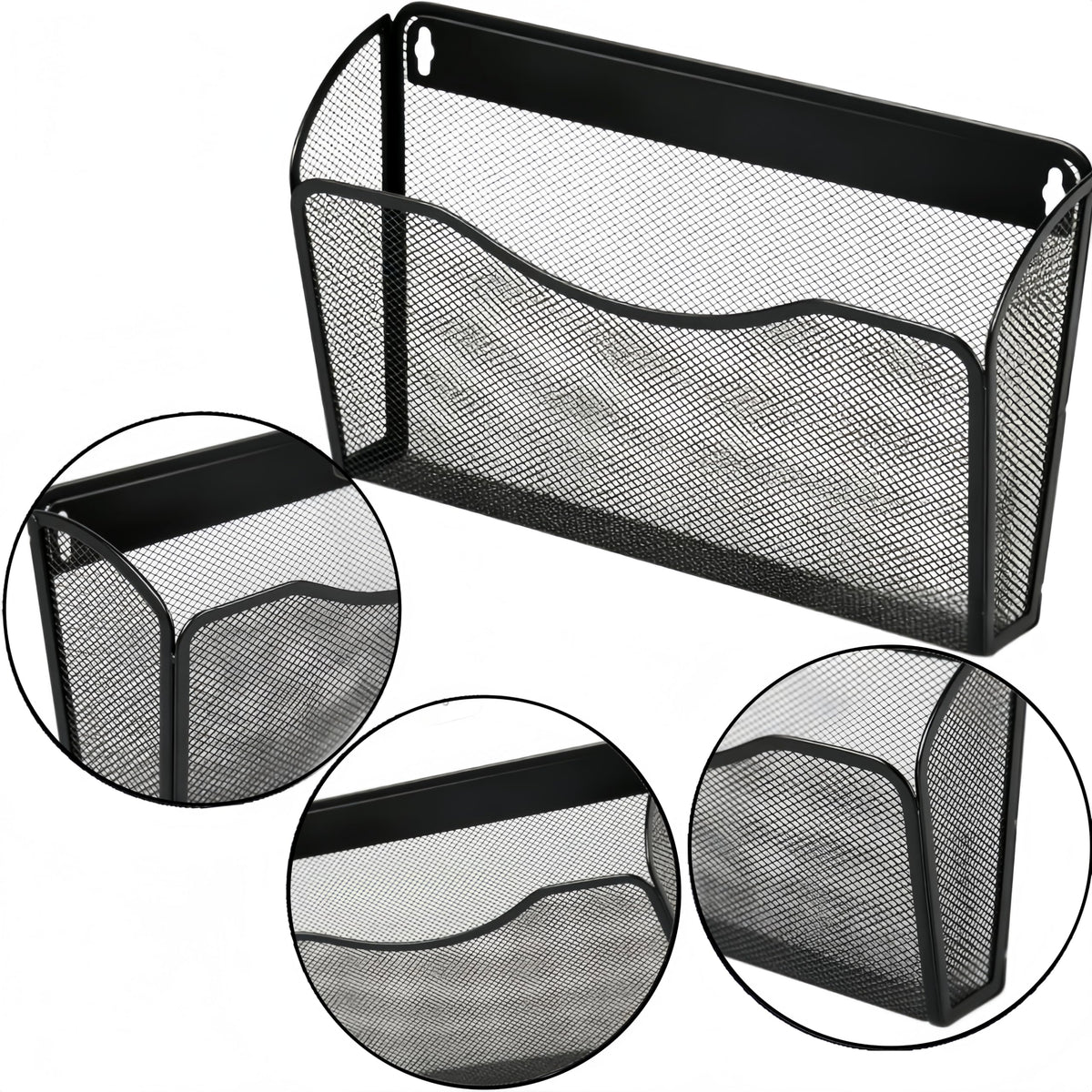 Wandmontierter Dokumentenhalter, Zeitschriftenhalter, vertikaler Organizer, Platzsparende Metallgitter-Tasche, für Zuhause, Küche, Büro (schwarz)