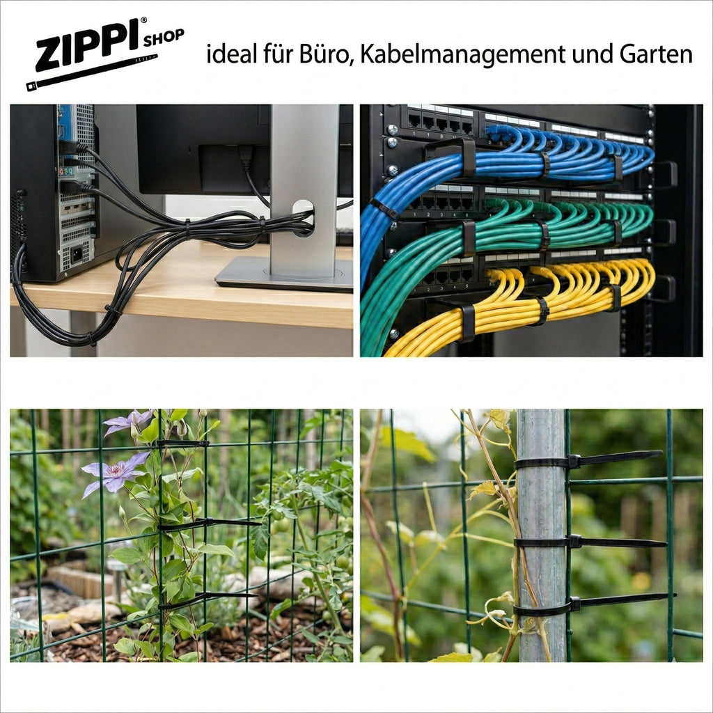 Kabelbinder 300mm Schwarz (1000 Stück) | 300mm x 4,8mm - 25kg Zugkraft