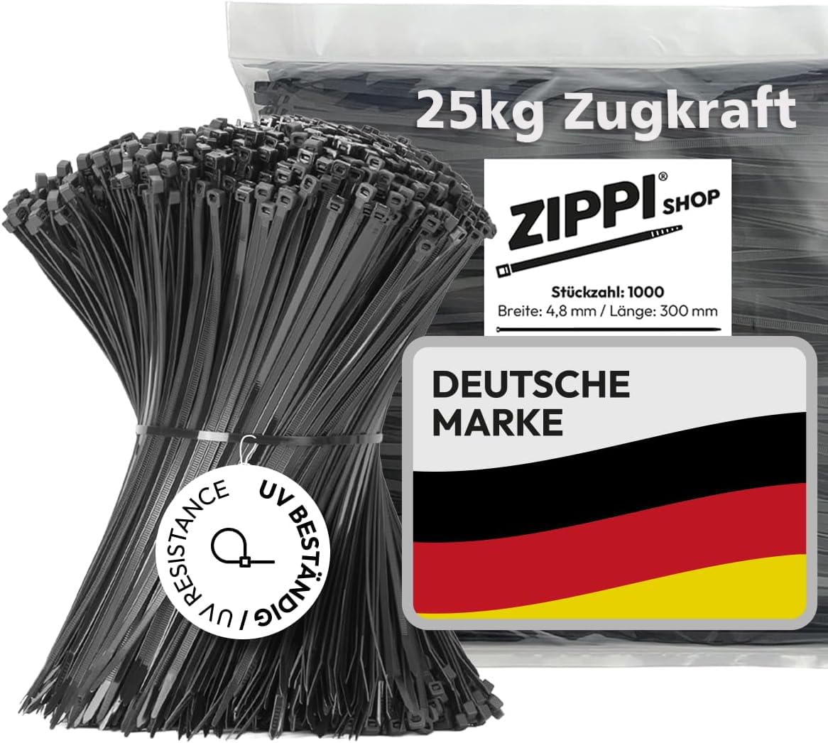 Kabelbinder 300mm Schwarz (1000 Stück) | 300mm x 4,8mm - 25kg Zugkraft