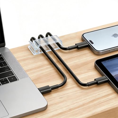 KLJ kabelhalter selbstklebend kabelmanagement 49 Pack Transparent,Anpassbar und wiederverwendbar kabelclips selbstklebend,Gilt für Schreibtisch kabelmanagement Cable Management