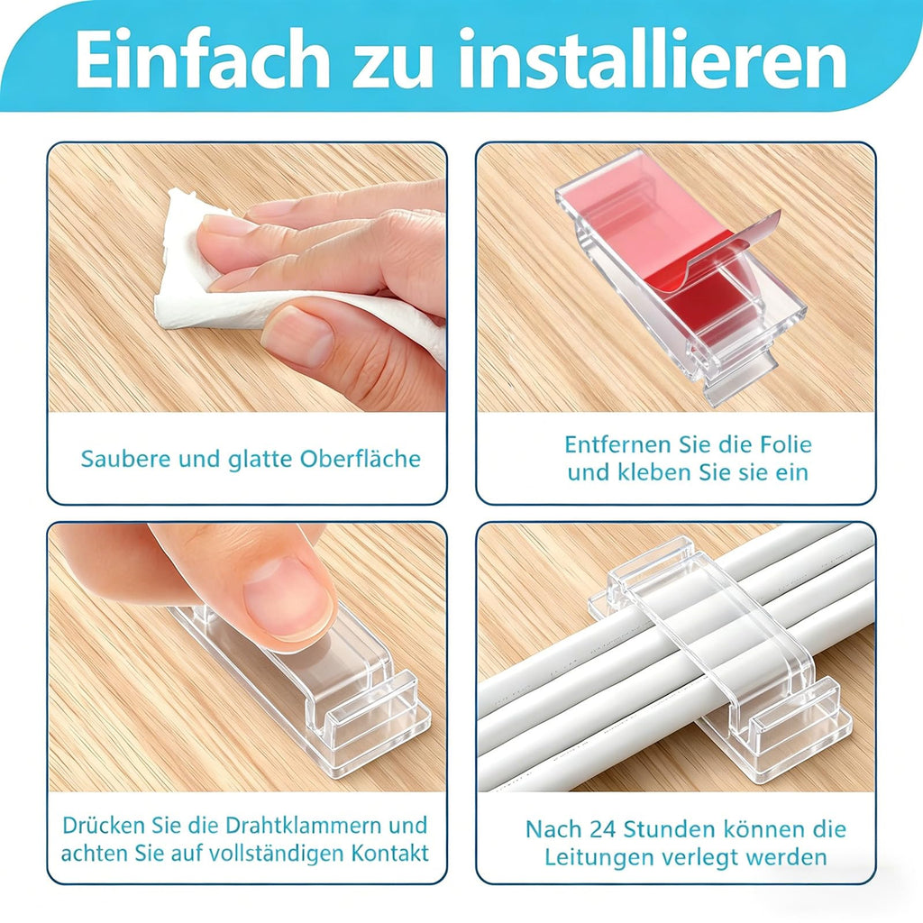 KLJ kabelhalter selbstklebend kabelmanagement 49 Pack Transparent,Anpassbar und wiederverwendbar kabelclips selbstklebend,Gilt für Schreibtisch kabelmanagement Cable Management