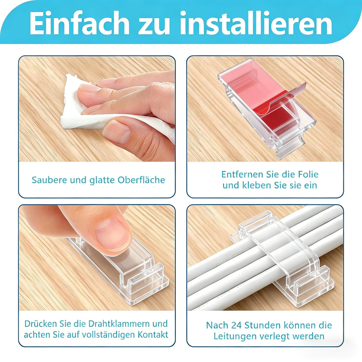 KLJ kabelhalter selbstklebend kabelmanagement 49 Pack Transparent,Anpassbar und wiederverwendbar kabelclips selbstklebend,Gilt für Schreibtisch kabelmanagement Cable Management