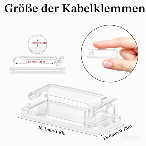 KLJ kabelhalter selbstklebend kabelmanagement 49 Pack Transparent,Anpassbar und wiederverwendbar kabelclips selbstklebend,Gilt für Schreibtisch kabelmanagement Cable Management