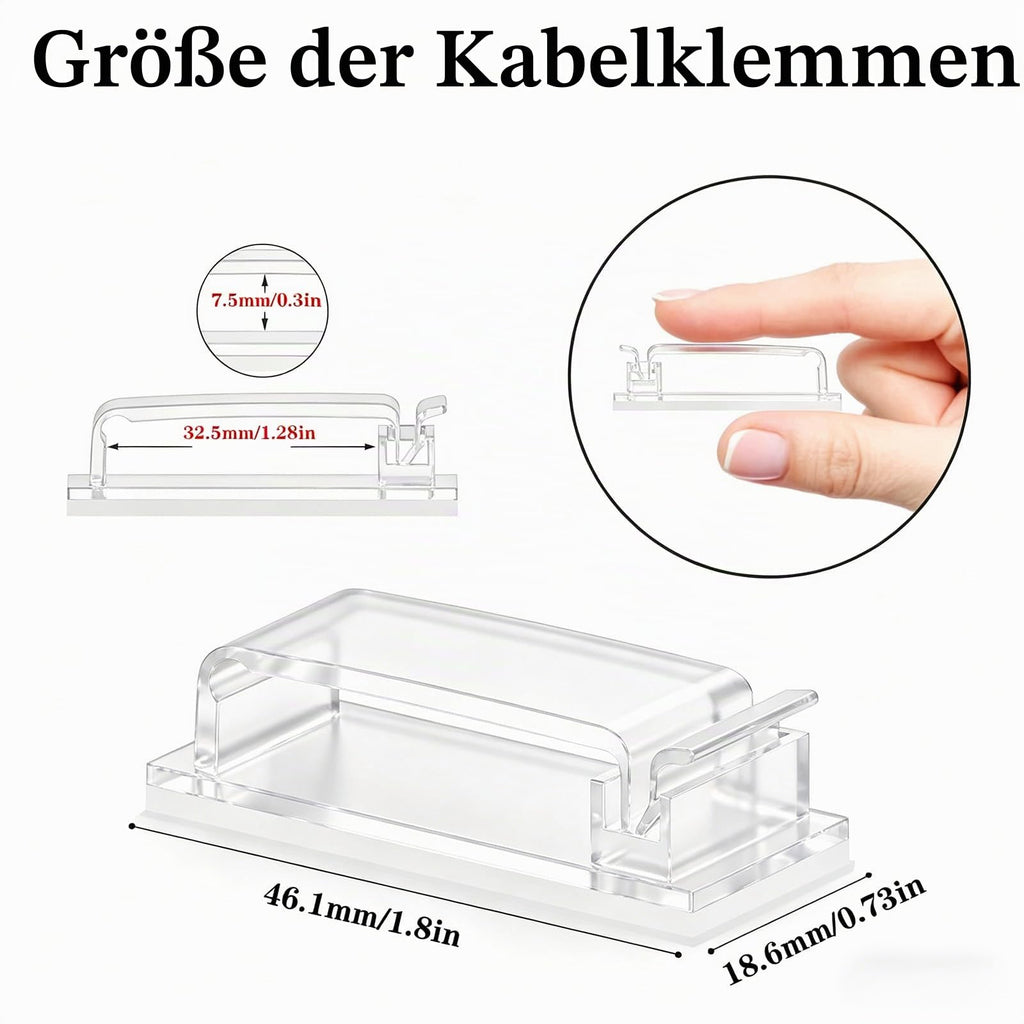 KLJ kabelhalter selbstklebend kabelmanagement 49 Pack Transparent,Anpassbar und wiederverwendbar kabelclips selbstklebend,Gilt für Schreibtisch kabelmanagement Cable Management