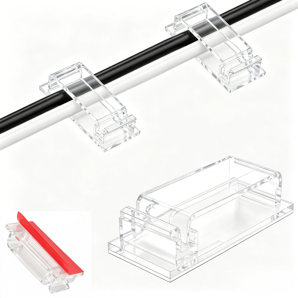 KLJ kabelhalter selbstklebend kabelmanagement 49 Pack Transparent,Anpassbar und wiederverwendbar kabelclips selbstklebend,Gilt für Schreibtisch kabelmanagement Cable Management
