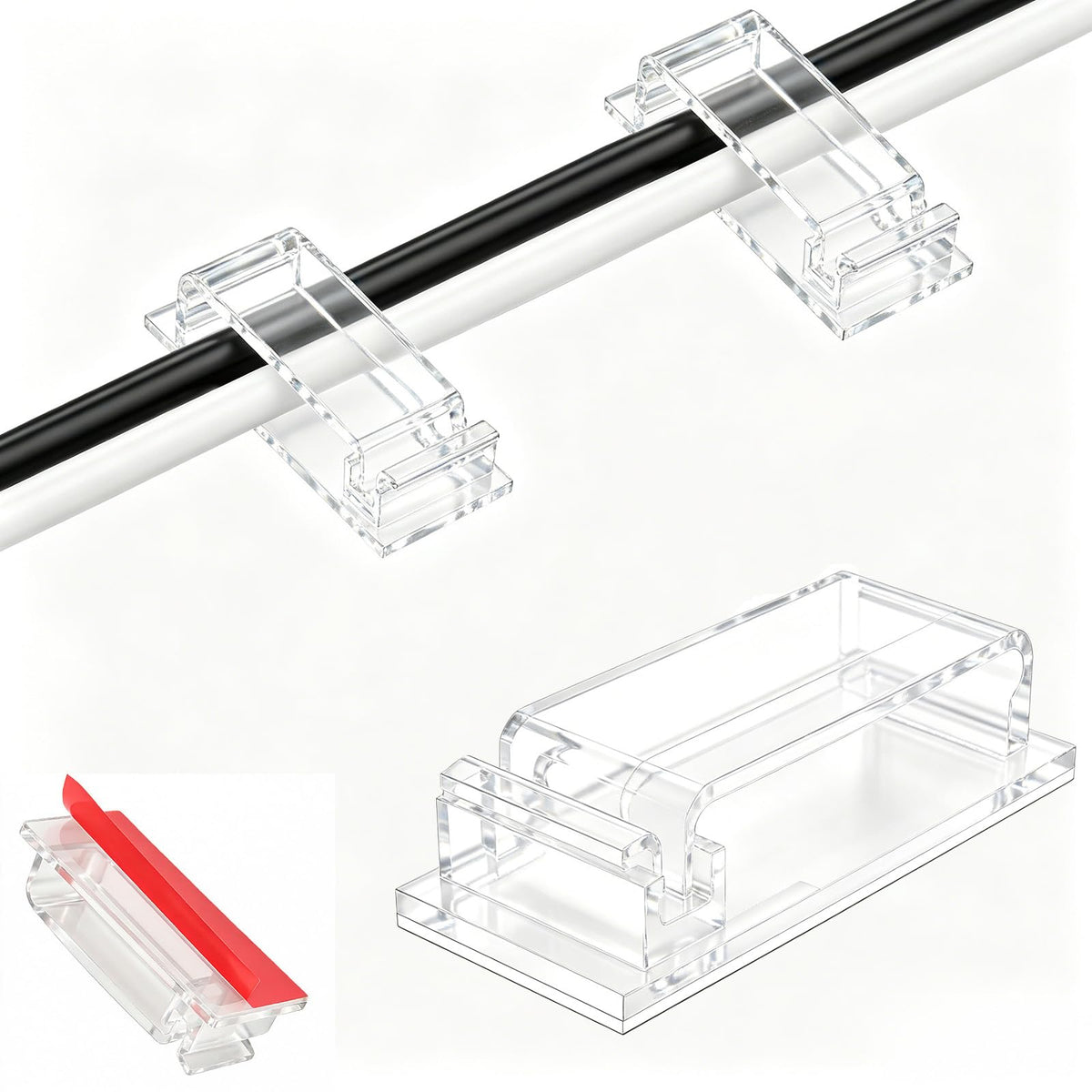 KLJ kabelhalter selbstklebend kabelmanagement 49 Pack Transparent,Anpassbar und wiederverwendbar kabelclips selbstklebend,Gilt für Schreibtisch kabelmanagement Cable Management