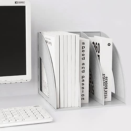 Marte Vanci Schreibtisch-Akten-Organizer, stabiler Schreibtisch mit 3 Fächern, Zeitschriften-Kunststoffhalter, Rahmen, Aktentrenner, Dokumentenschrank, Display und Aufbewahrung, Organizer-Box Hellgrau