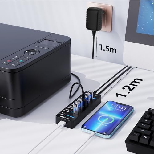 USB Hub Aktiv 3.0 mit Netzteil, VEMONT 8 Ports USB Verteiler mit 7*USB-Hub