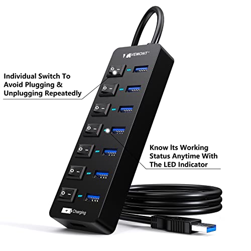 USB Hub Aktiv 3.0 mit Netzteil, VEMONT 8 Ports USB Verteiler mit 7*USB-Hub