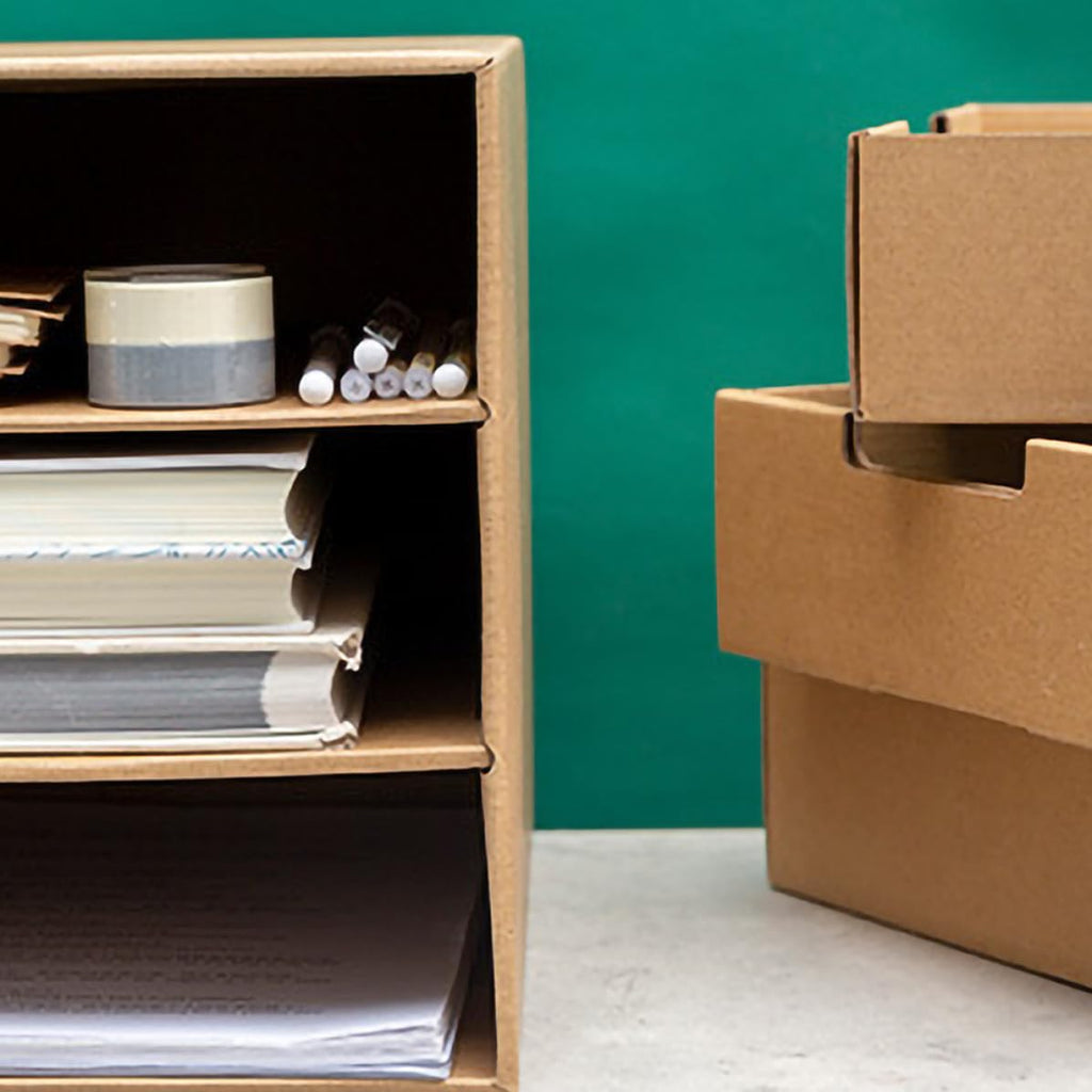 DECHOUS Schubladen Dokumentenorganizer aus Papier, Beige, mit Fächern