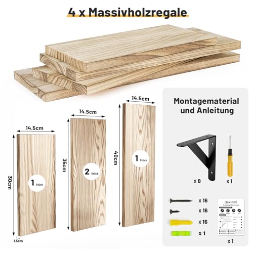 Wandregal Holz und Metall, 4er-Set Schweberegale mit 3 Montagemöglichkeiten – Dekoregal zur Wandmontage für Wohnzimmer, Küche, Schlafzimmer, Badezimmer und Büro