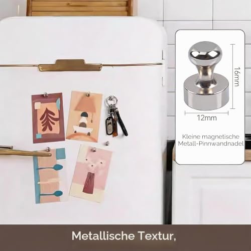52 Stück Magnete Stark Klein Neodym Magnete für Magnettafel Kühlschrank Whiteboard Lernbüro, Starker Halt Magneten mit Griff Silber