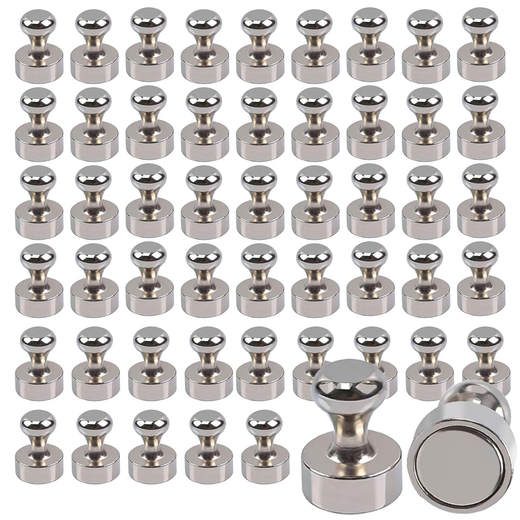 52 Stück Magnete Stark Klein Neodym Magnete für Magnettafel Kühlschrank Whiteboard Lernbüro, Starker Halt Magneten mit Griff Silber