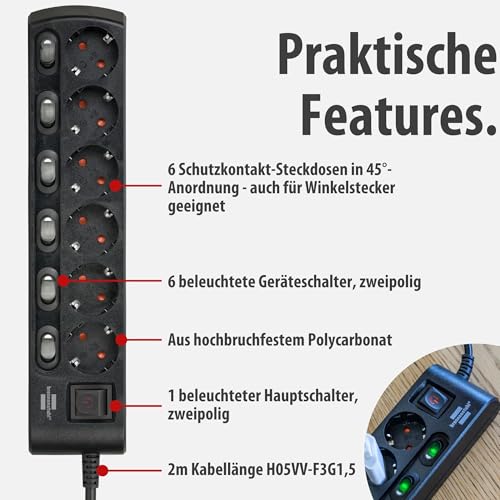 Brennenstuhl Steckdosenleiste einzeln schaltbar 6-Fach