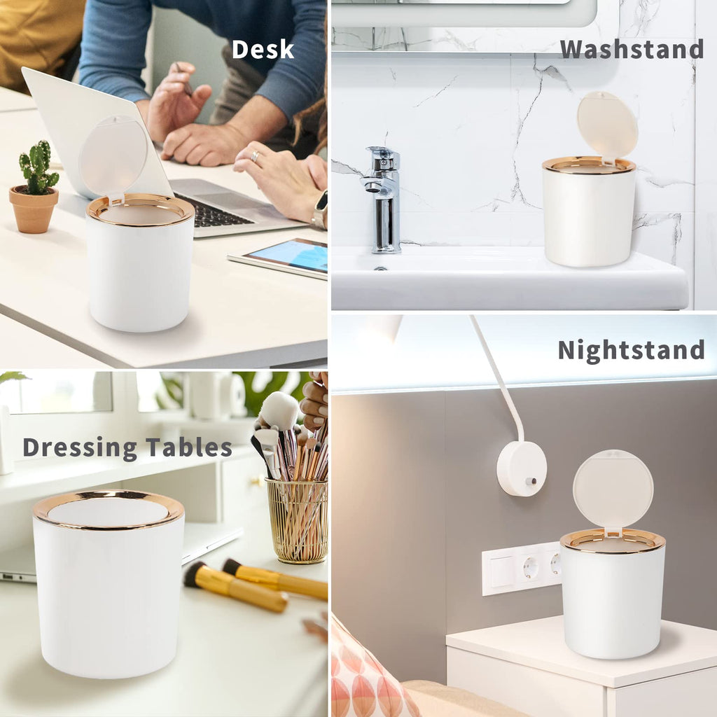 Tischmülleimer mit Deckel, Mini Mülleimer Tischabfalleimer 2.6L, Mülltonne Klein Papierkorb für Schreibtisch, Badezimmer, Wickeltisch, Küche (Weiß)