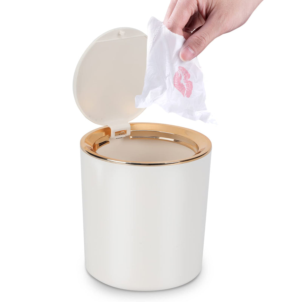 Tischmülleimer mit Deckel, Mini Mülleimer Tischabfalleimer 2.6L, Mülltonne Klein Papierkorb für Schreibtisch, Badezimmer, Wickeltisch, Küche (Weiß)