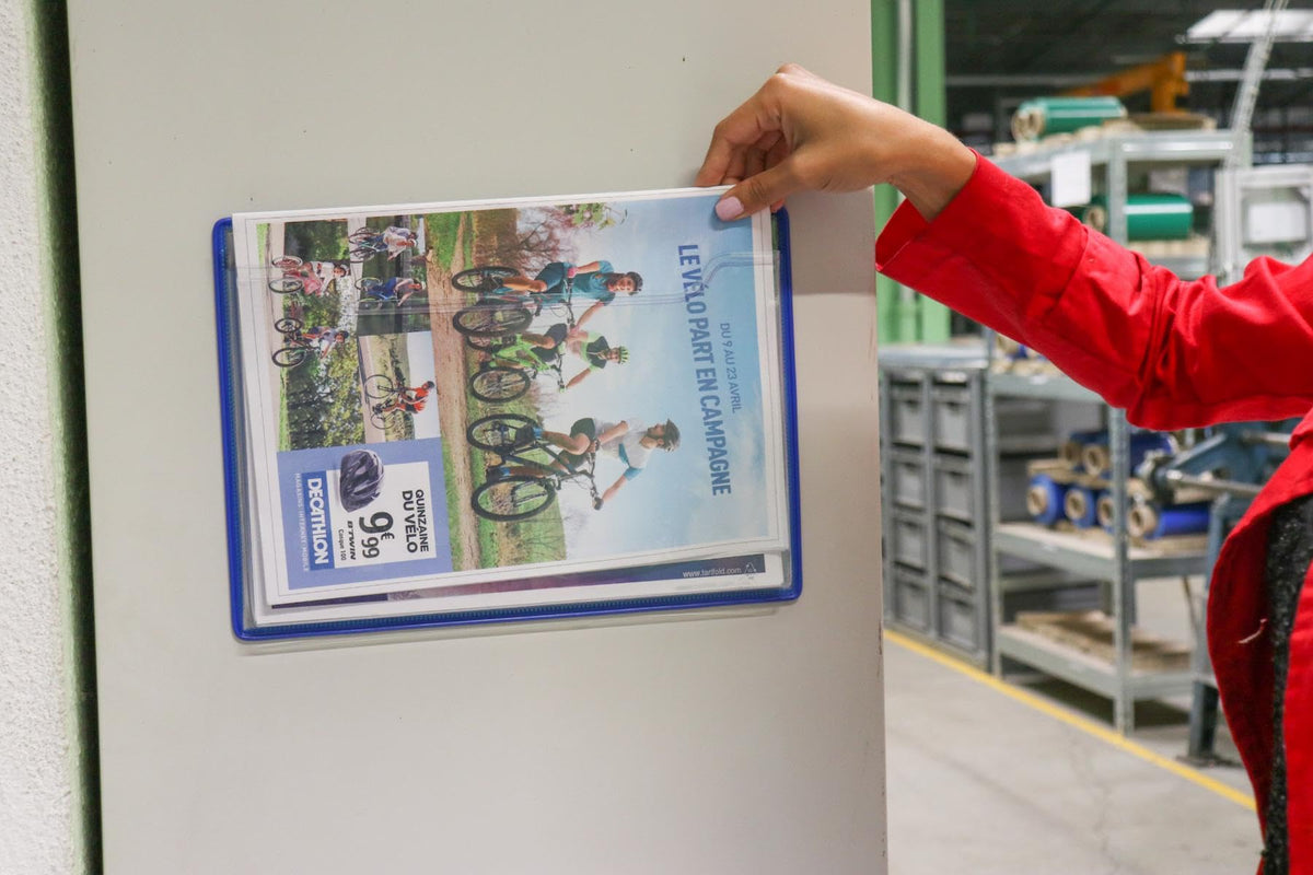 Djois, 354141 - Tarifold Magnetischer Broschürenhalter, A4, Querformat, Blau, 5 Stück, Magnetbefestigung, Große Dokumente, Sofortige Montage, Büro, Schule, Praktisch, Hergestellt in Frankreich