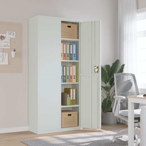 Aktenschrank Hellgrau aus pulverbeschichtetem Stahl 90x40x200 cm mit 4 Einlegeböden abschließbar für Büro, Homeoffice, Arbeitszimmer, zur sicheren Archivierung von Ordnern und Dokumenten
