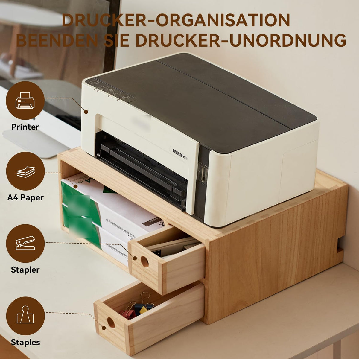 KIRIGEN Druckerständer Massivholz, Druckerregal, Drucker-Organizer