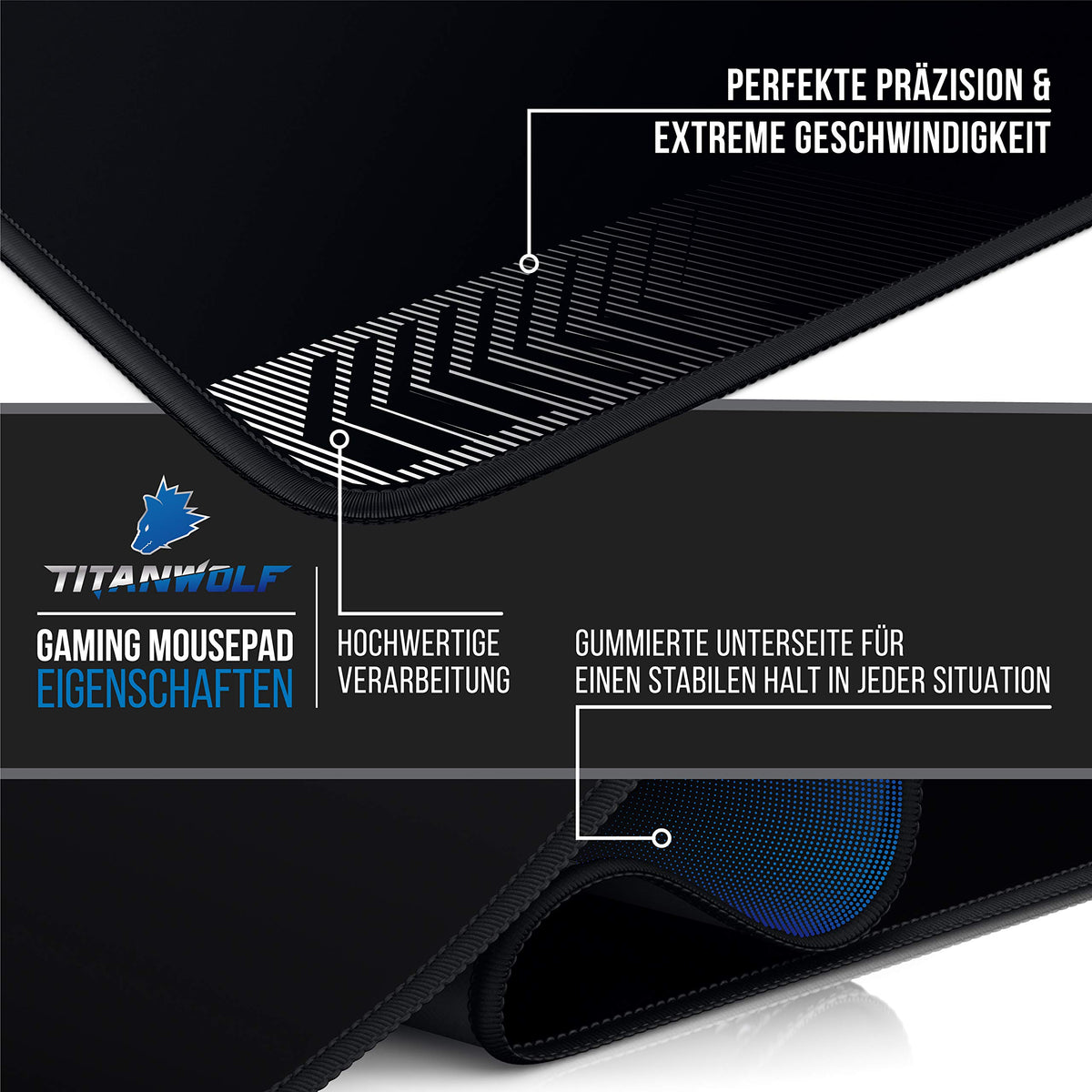 CSL - Übergröße Mauspad Gaming 1200x600mm - XXXL Mousepad groß mit Motiv - Tischunterlage Large Size - verbessert Präzision und Geschwindigkeit - XXL komplett Schwarz