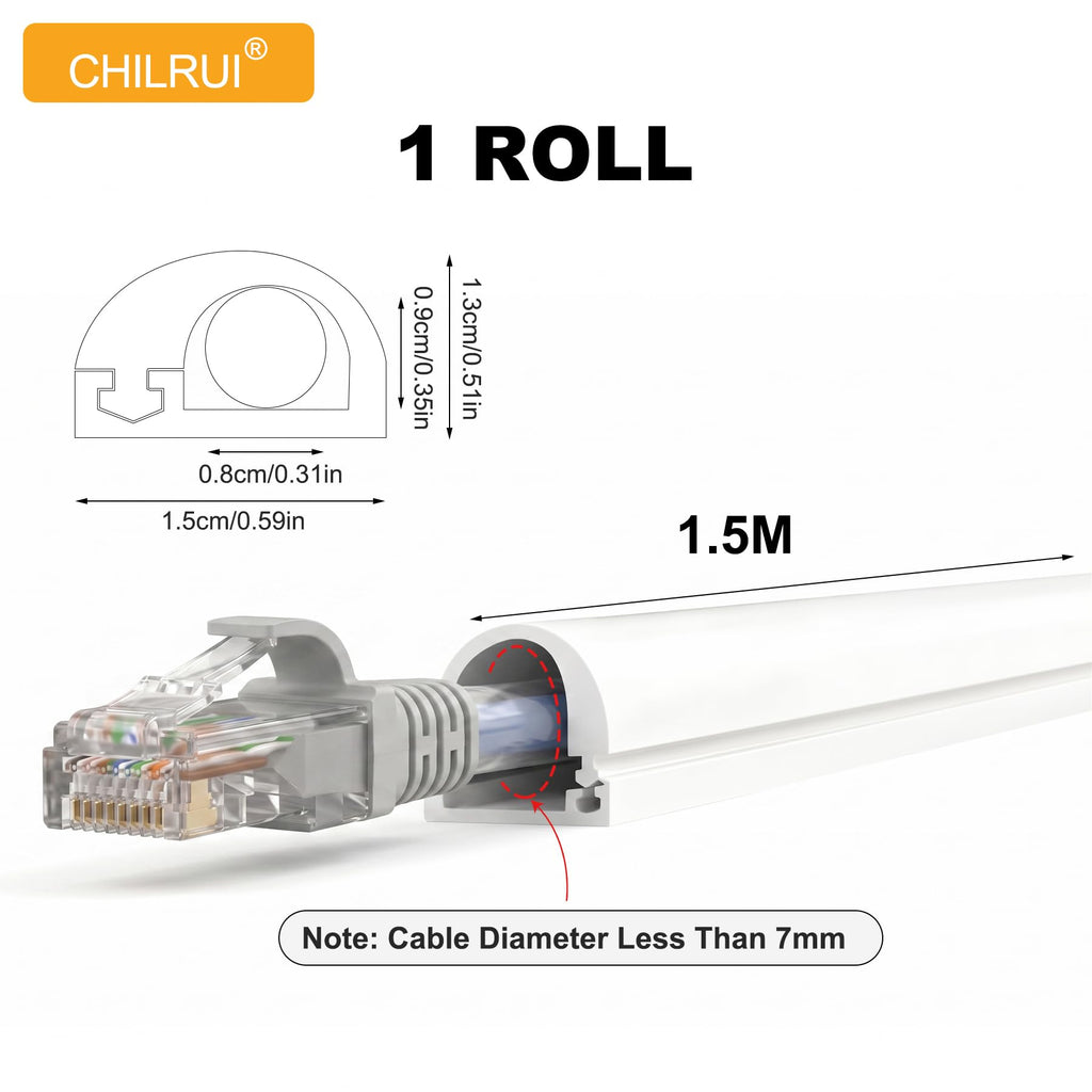 1.5m Silikon Kabelkanal Weiß Selbstklebend,Kabel Verstecken Kabelschacht