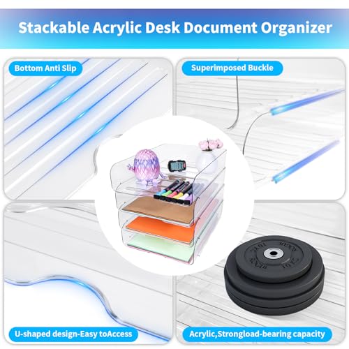 4er-Pack stapelbare Briefablage für Schreibtisch, transparenter Dateiorganizer für Dateien, iPad, Briefe, A4-Büroakten, Bücher, Notizen, vertikal