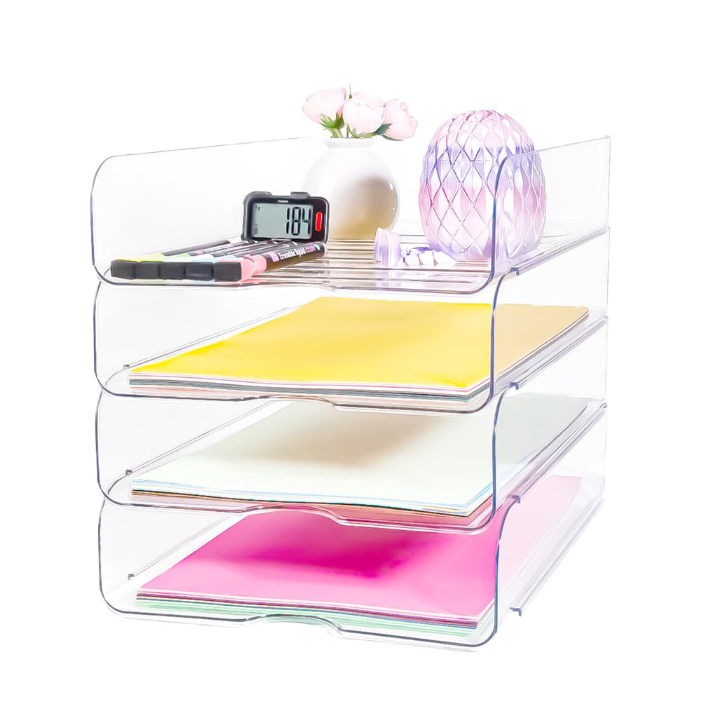 4er-Pack stapelbare Briefablage für Schreibtisch, transparenter Dateiorganizer für Dateien, iPad, Briefe, A4-Büroakten, Bücher, Notizen, vertikal