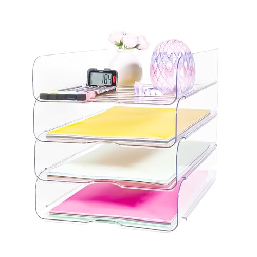 4er-Pack stapelbare Briefablage für Schreibtisch, transparenter Dateiorganizer für Dateien, iPad, Briefe, A4-Büroakten, Bücher, Notizen, vertikal