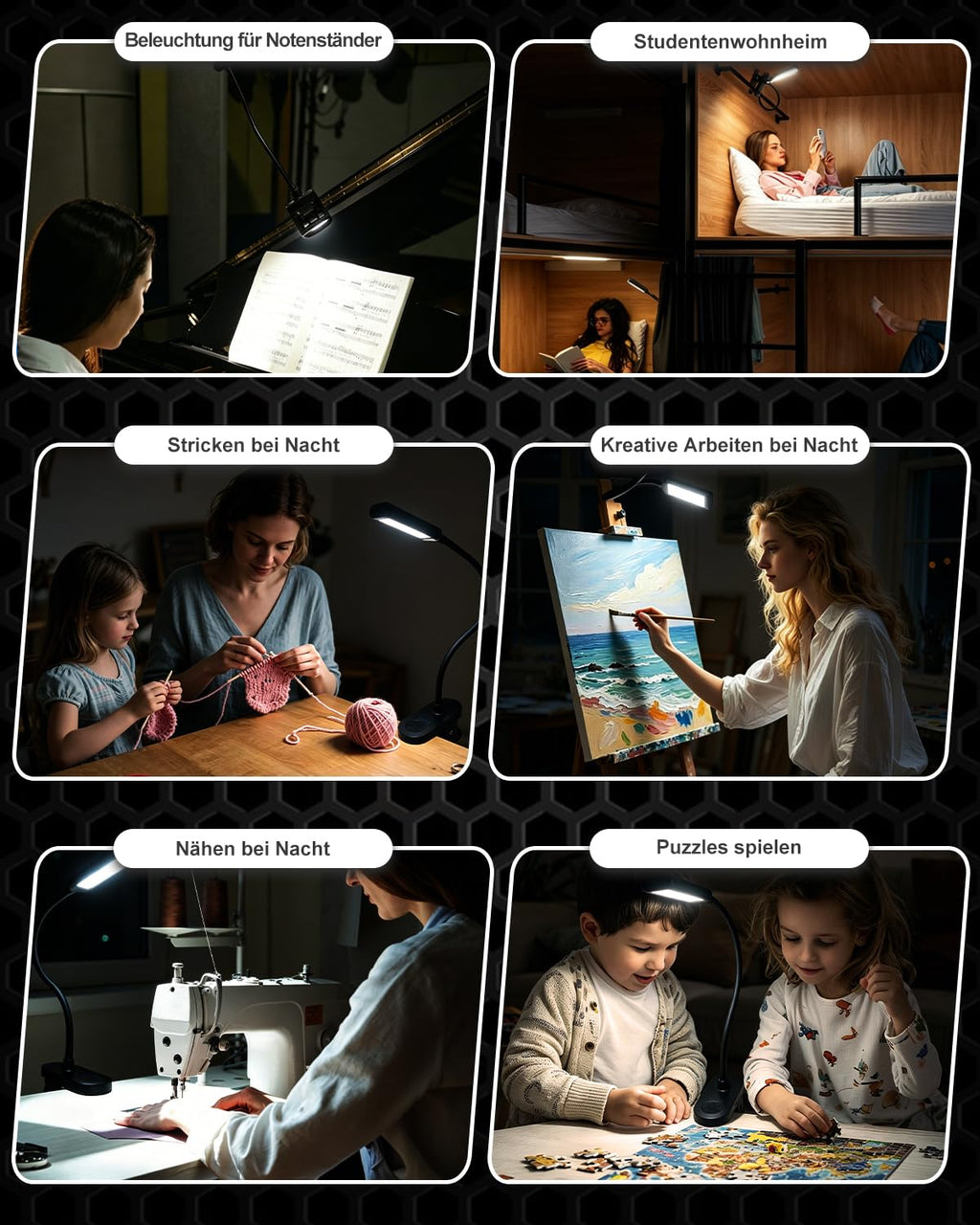 Leselampe Bett, Klemmlampe Akku Für Schlafzimmer, Lesen, Camping (Schwarz)