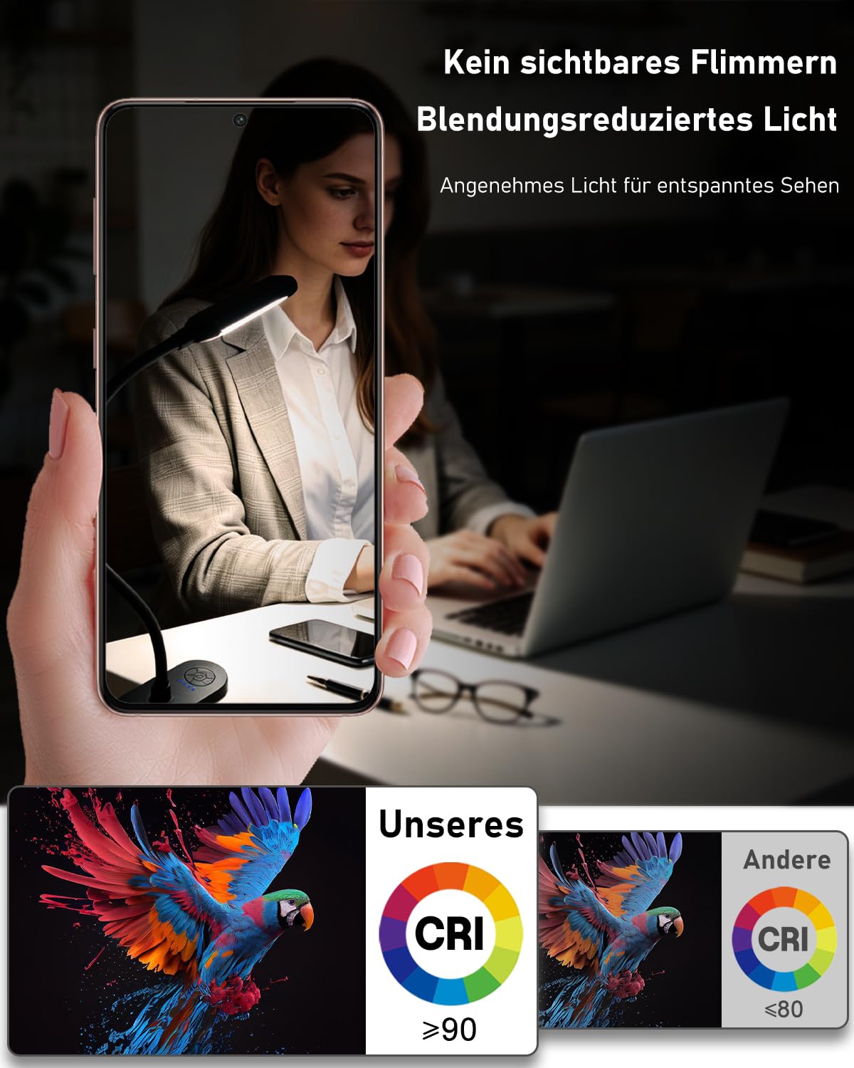 Leselampe Bett, Klemmlampe Akku Für Schlafzimmer, Lesen, Camping (Schwarz)