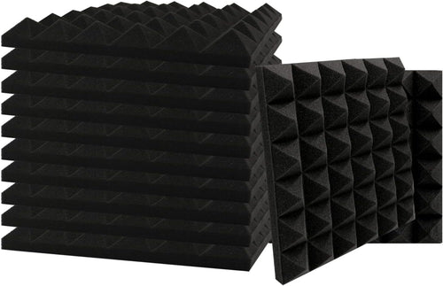 SK Studio 12 Stück Akustikschaumstoff Noppenschaumstoff Akustik Schaumstoff Schall Dämmung für Tonstudio Schallabsorbierende Dämpfungswand Schaumpyramide 30x30x2.5cm, Schwarz