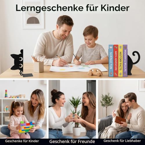 2 Stück Buchstützen aus Metall Katze,Katzenförmige Buchstützen