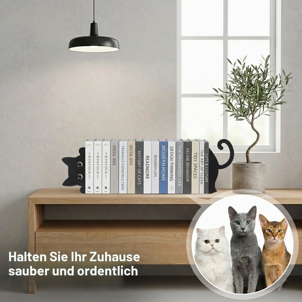 2 Stück Buchstützen aus Metall Katze,Katzenförmige Buchstützen