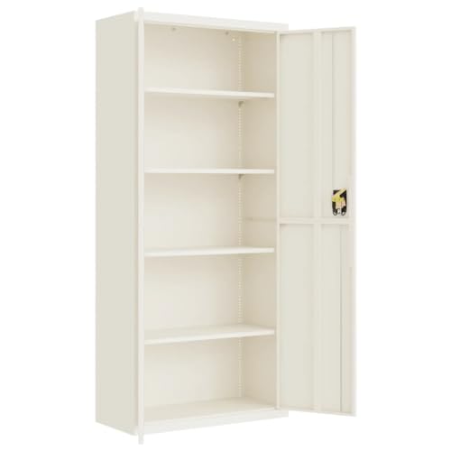 Aktenschrank Weiß aus pulverbeschichtetem Stahl 90x40x200 cm mit 4 Einlegeböden abschließbar für Büro, Homeoffice, Arbeitszimmer und Kanzlei zur sicheren Archivierung von Dokumenten und