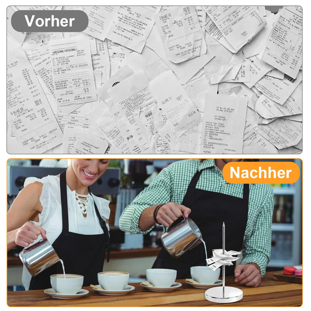 4 Stück Zettelspießer, Bonspießer Zettelhalter, Papierspikehalter mit Rundfuß, Edelstahl Kassenbon Halter, Quittung Halter für Kassenbon Kassenzettel Aufbewahrung Bars Büros Hotel Restaurant Cafe