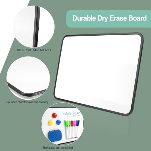 Whiteboard Klein 30 x 21 cm Doppelseitige Whiteboard Magnetisch Trocken Abwischbare Tafel Weiß A4 Schreibtafel mit 8 Stiften 3 Magneten und 1Radiergummi für Küche Schule Büro