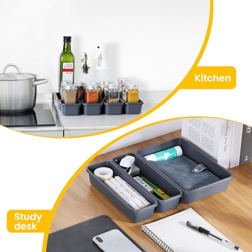 Schubladen Organizer Büro Ordnungssystem, AufbewahrungsBox, 8-teiliges Schubladen Organizer Küche, 3 Größen, Verstellbar, Rutschfester Organizer Box Für Schreibtisch, Badezimmer, Büro, Utensilien