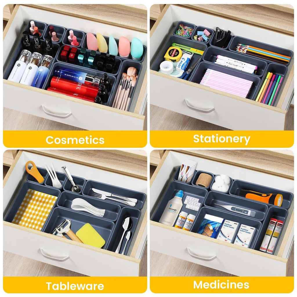 Schubladen Organizer Büro Ordnungssystem, AufbewahrungsBox, 8-teiliges Schubladen Organizer Küche, 3 Größen, Verstellbar, Rutschfester Organizer Box Für Schreibtisch, Badezimmer, Büro, Utensilien