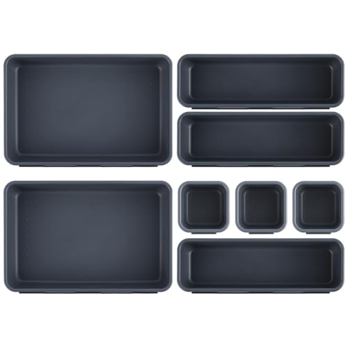 Schubladen Organizer Büro Ordnungssystem, AufbewahrungsBox, 8-teiliges Schubladen Organizer Küche, 3 Größen, Verstellbar, Rutschfester Organizer Box Für Schreibtisch, Badezimmer, Büro, Utensilien