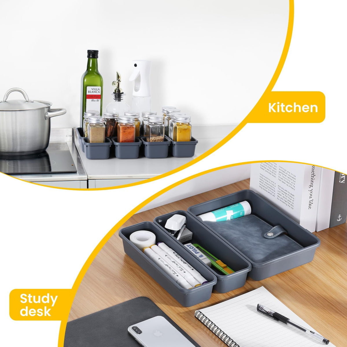 Schubladen Organizer Büro Ordnungssystem, AufbewahrungsBox, 8-teiliges Schubladen Organizer Küche, 3 Größen, Verstellbar, Rutschfester Organizer Box Für Schreibtisch, Badezimmer, Büro, Utensilien