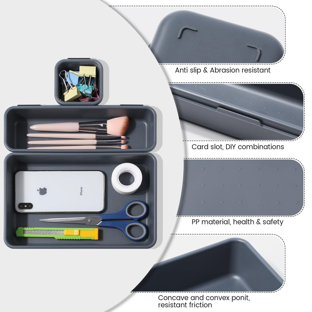 Schubladen Organizer Büro Ordnungssystem, AufbewahrungsBox, 8-teiliges Schubladen Organizer Küche, 3 Größen, Verstellbar, Rutschfester Organizer Box Für Schreibtisch, Badezimmer, Büro, Utensilien