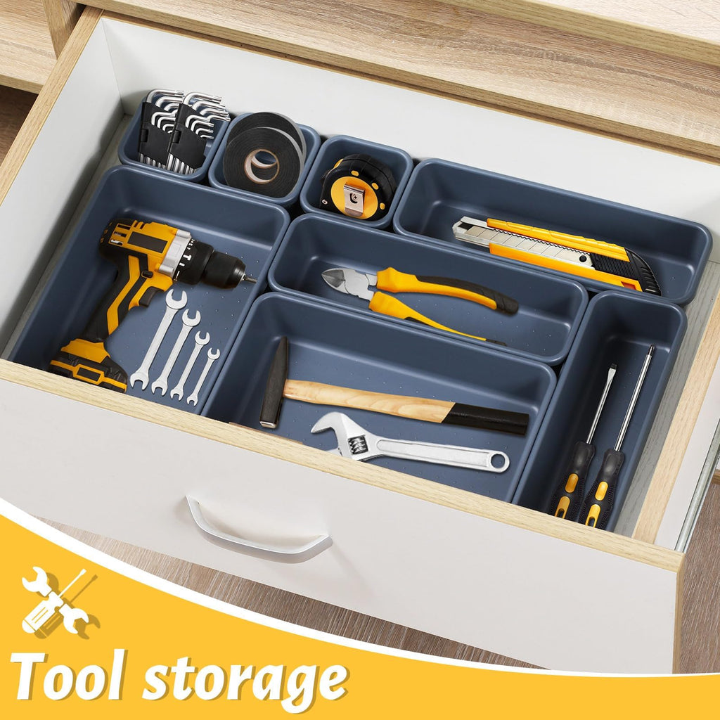 Schubladen Organizer Büro Ordnungssystem, AufbewahrungsBox, 8-teiliges Schubladen Organizer Küche, 3 Größen, Verstellbar, Rutschfester Organizer Box Für Schreibtisch, Badezimmer, Büro, Utensilien