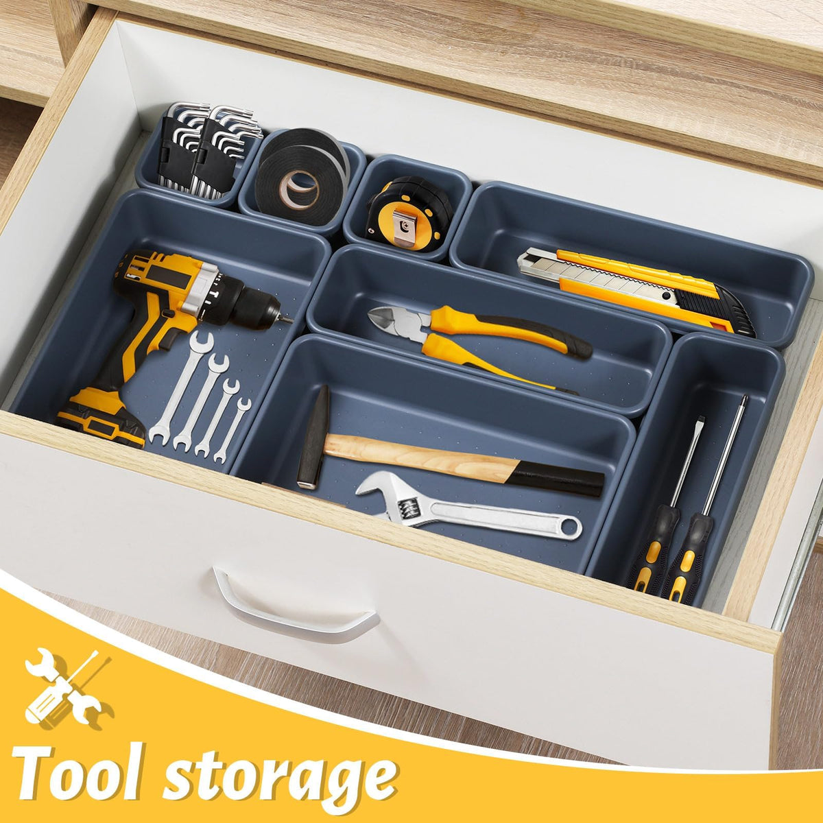Schubladen Organizer Büro Ordnungssystem, AufbewahrungsBox, 8-teiliges Schubladen Organizer Küche, 3 Größen, Verstellbar, Rutschfester Organizer Box Für Schreibtisch, Badezimmer, Büro, Utensilien
