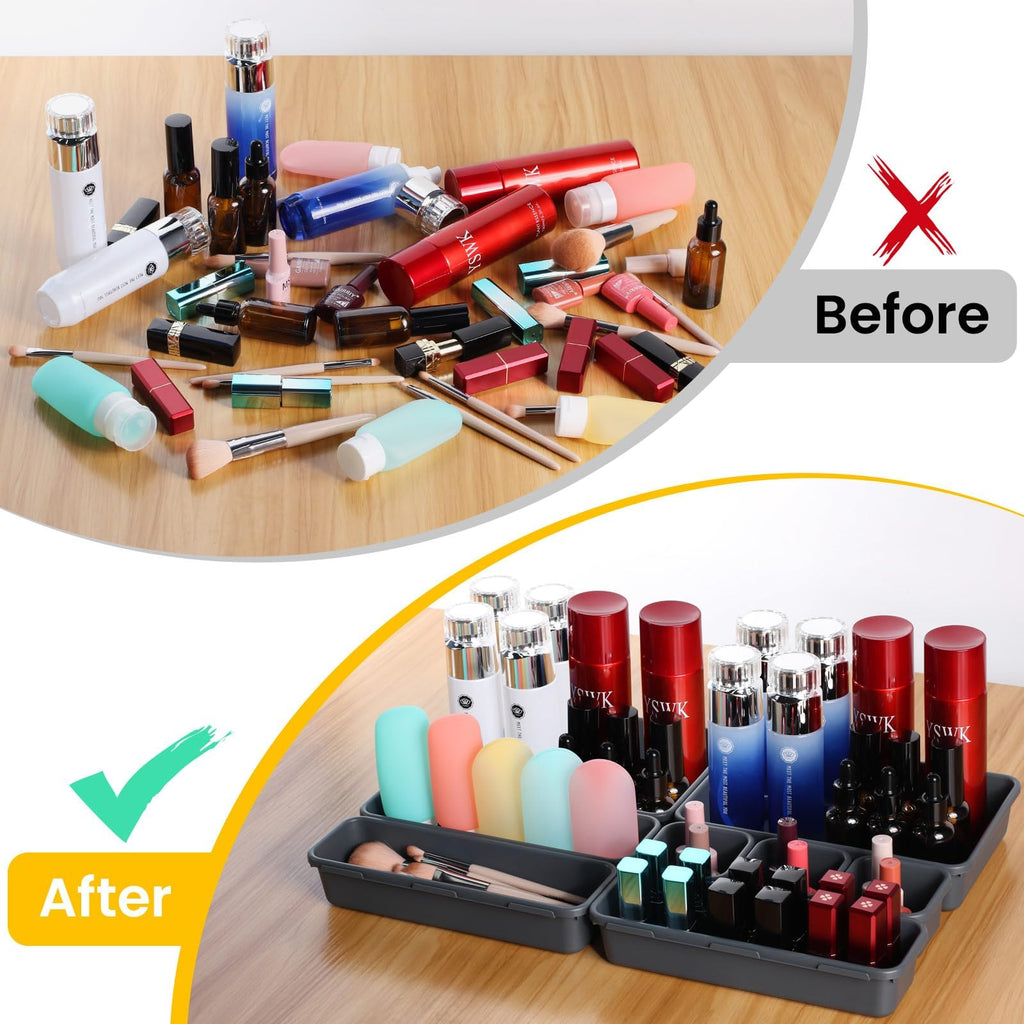 Schubladen Organizer Büro Ordnungssystem, AufbewahrungsBox, 8-teiliges Schubladen Organizer Küche, 3 Größen, Verstellbar, Rutschfester Organizer Box Für Schreibtisch, Badezimmer, Büro, Utensilien